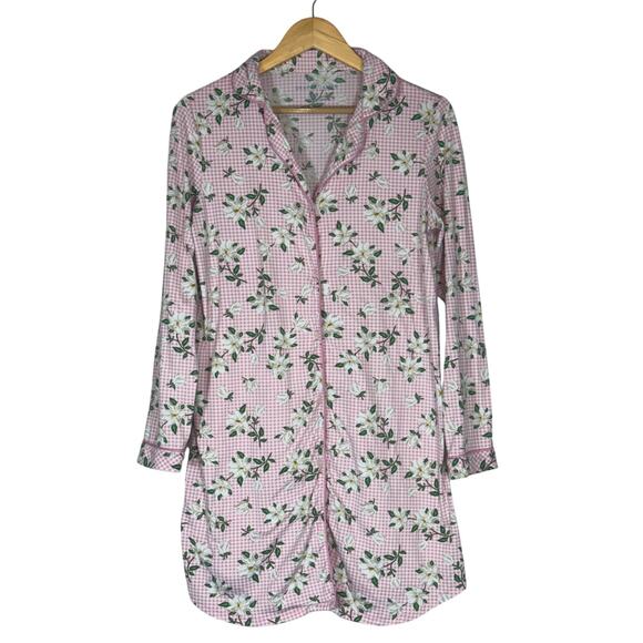 Draper James Magnolia Floral Print Night Sleep Shirt Small Gingham Pink Pajamas - Picture 1 of 7